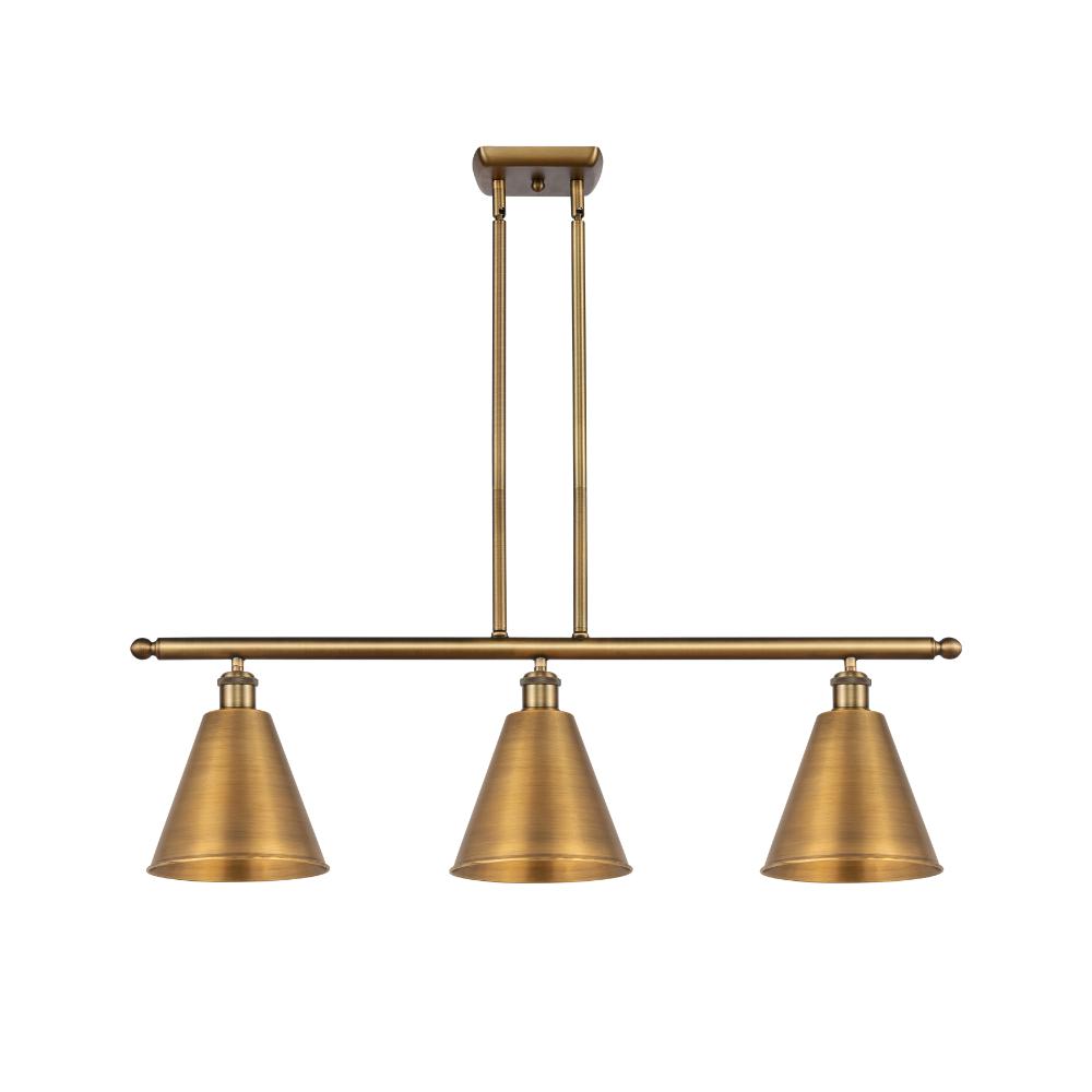 Innovations 516-3I-BB-MBC-8-BB Ballston Cone Island Light in Brushed Brass with Brushed Brass Ballston Cone Cone Metal Shade