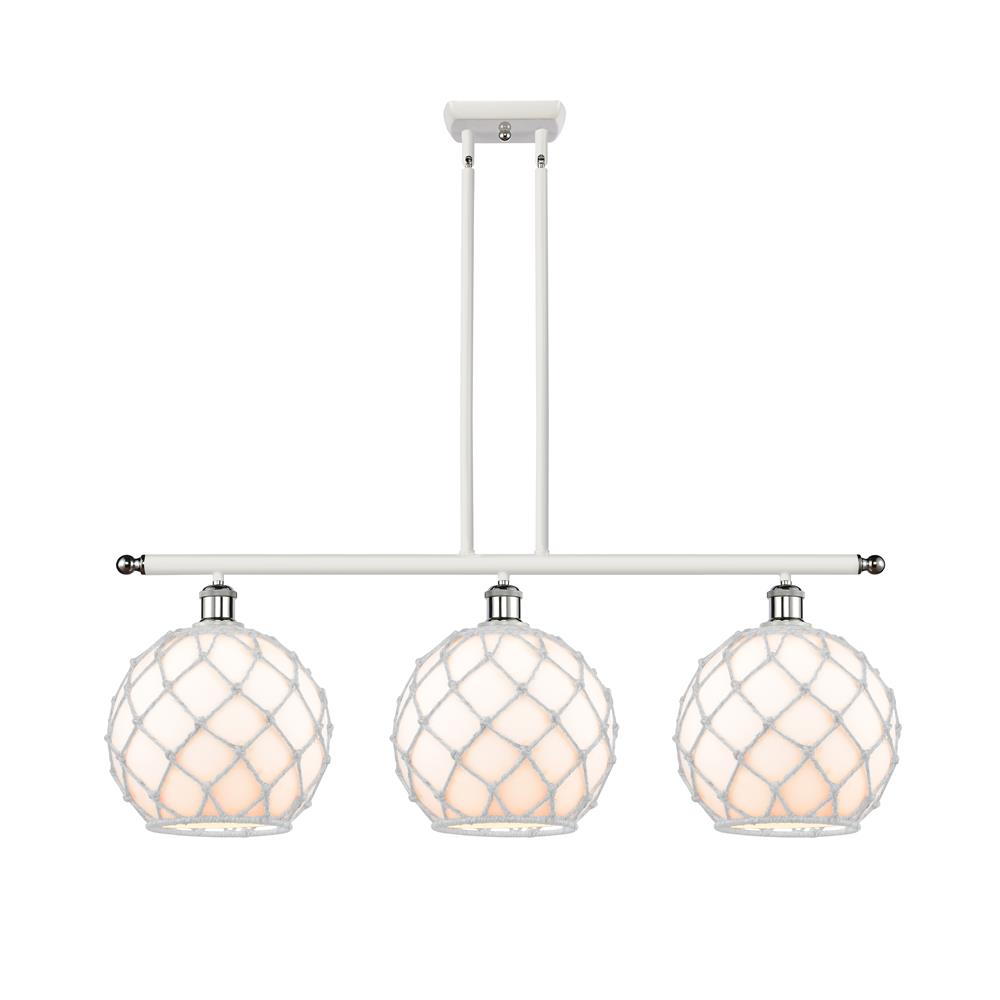 Innovations 516-3I-WPC-G121-10RW Ballston Large Farmhouse Rope 3 Light Island Light in White and Polished Chrome