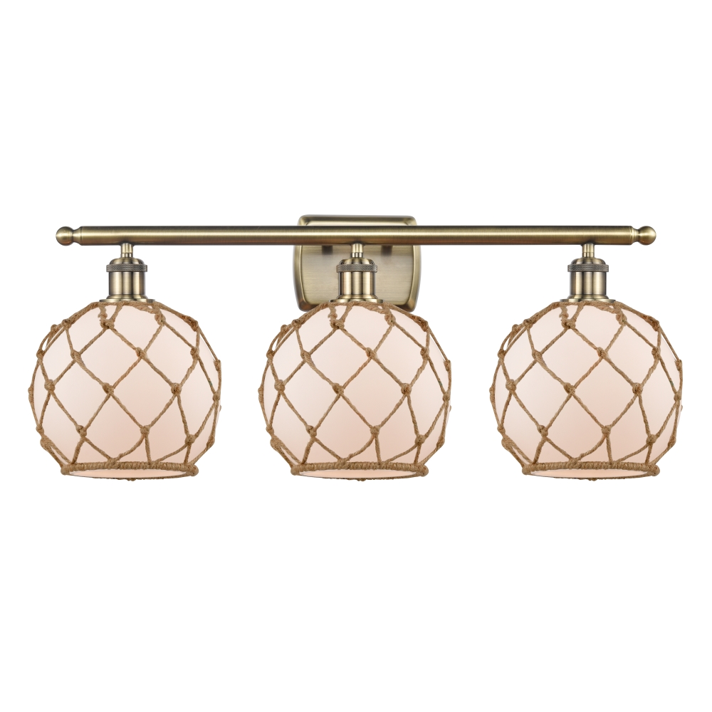 Innovations 516-3W-AB-G121-8RB Farmhouse Rope 3 Light Bath Vanity Light part of the Ballston Collection in Antique Brass