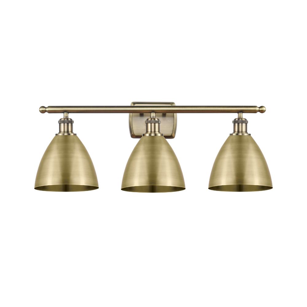 Innovations 516-3W-AB-MBD-75-AB Ballston Dome Bath Vanity Light in Antique Brass with Antique Brass Ballston Dome Cone Metal Shade