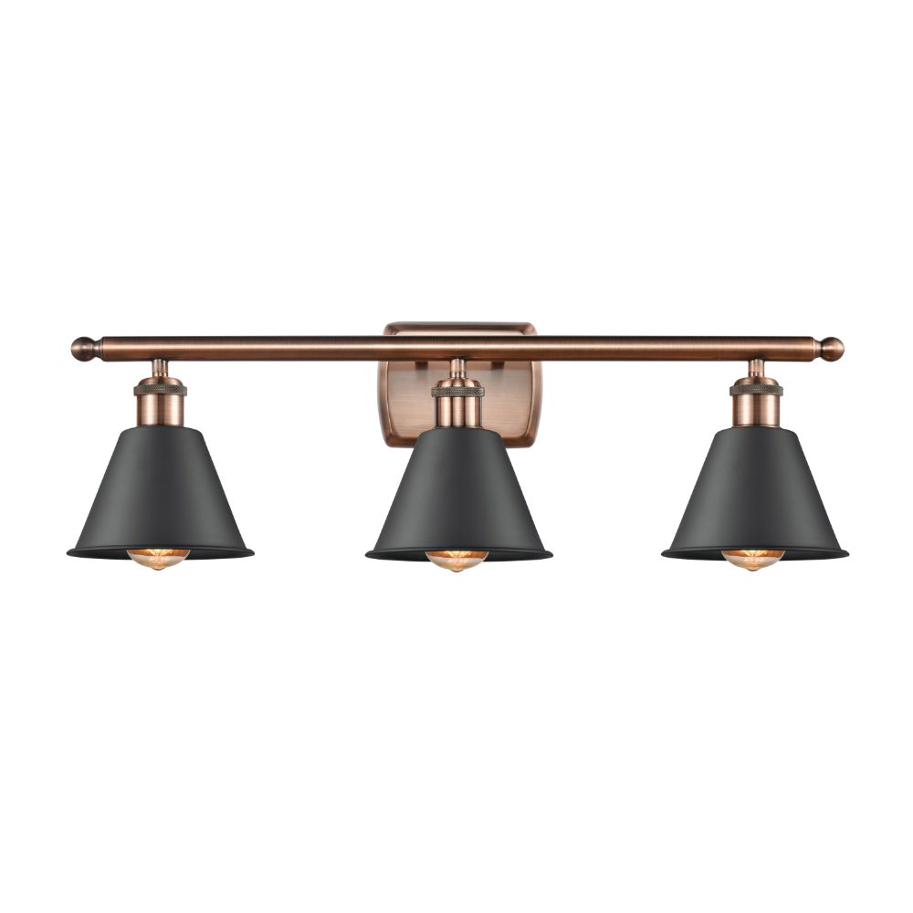 Innovations 516-3W-AC-M8-BK Smithfield 3 Light Bath Vanity Light part of the Ballston Collection in Antique Copper