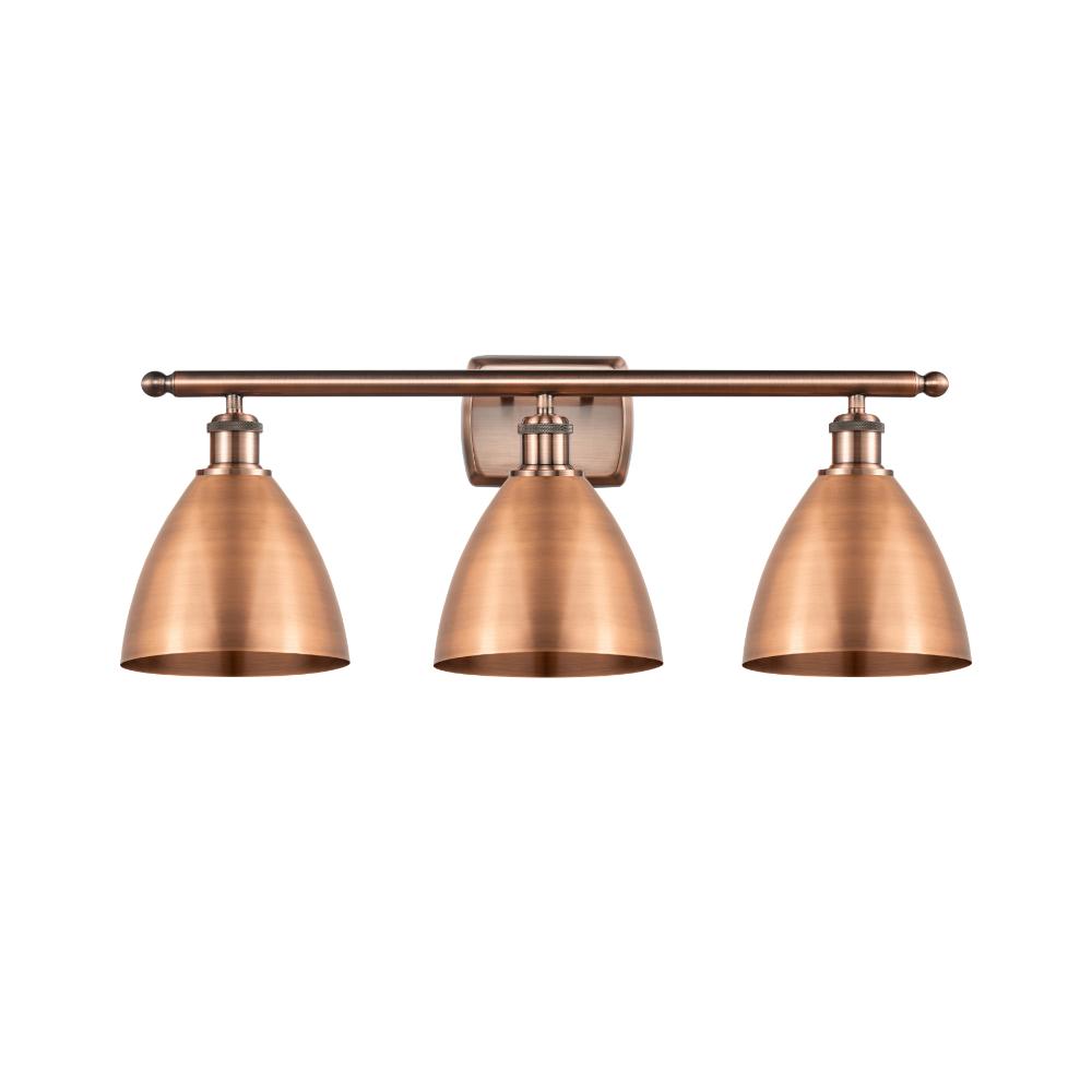 Innovations 516-3W-AC-MBD-75-AC Ballston Dome Bath Vanity Light in Antique Copper with Antique Copper Ballston Dome Cone Metal Shade