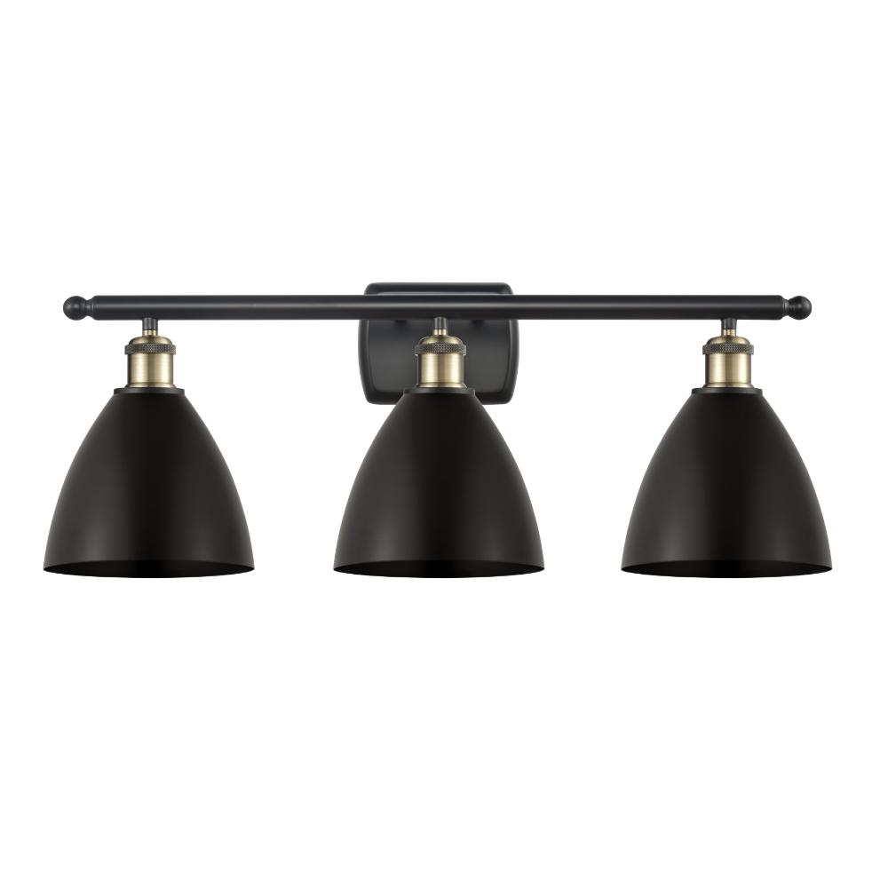Innovations 516-3W-BAB-MBD-75-BK Ballston Dome Bath Vanity Light in Black Antique Brass with Matte Black Ballston Dome Cone Metal Shade
