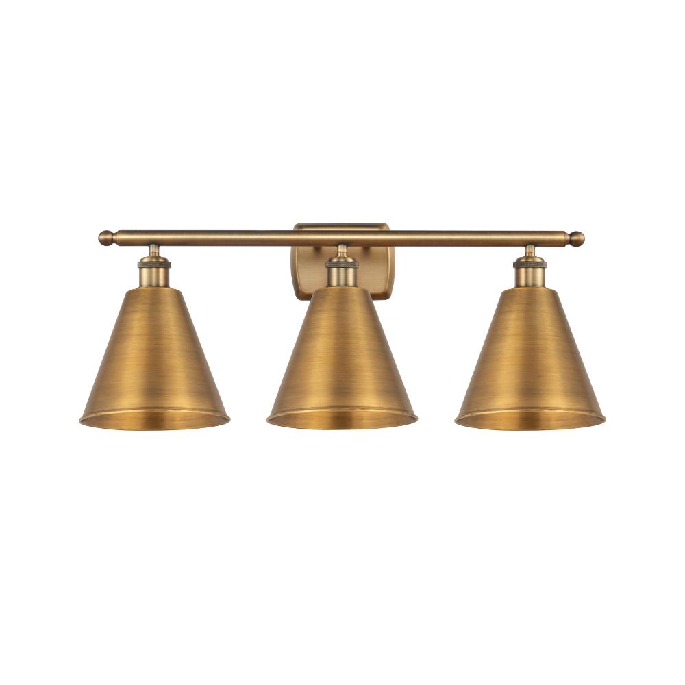 Innovations 516-3W-BB-MBC-8-BB Ballston Cone Bath Vanity Light in Brushed Brass with Brushed Brass Ballston Cone Cone Metal Shade
