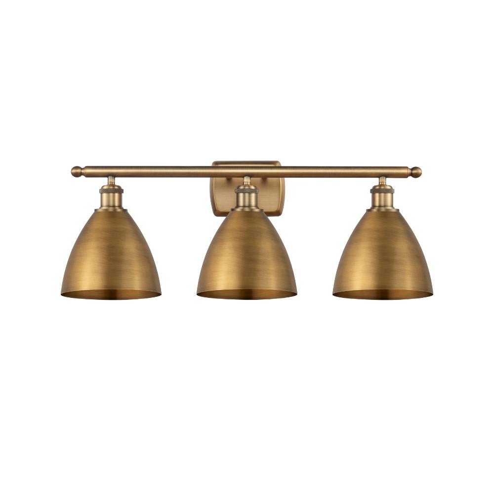 Innovations 516-3W-BB-MBD-75-BB Ballston Dome Bath Vanity Light in Brushed Brass with Brushed Brass Ballston Dome Cone Metal Shade