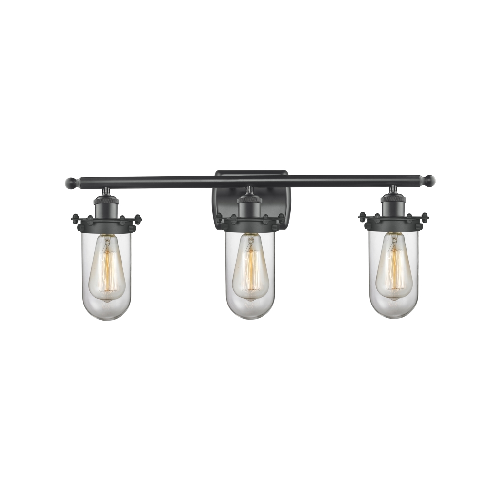 Innovations 516-3W-BK-CE231-CL-LED Kingsbury 3 Light Bath Vanity Light part of the Austere Collection in Matte Black