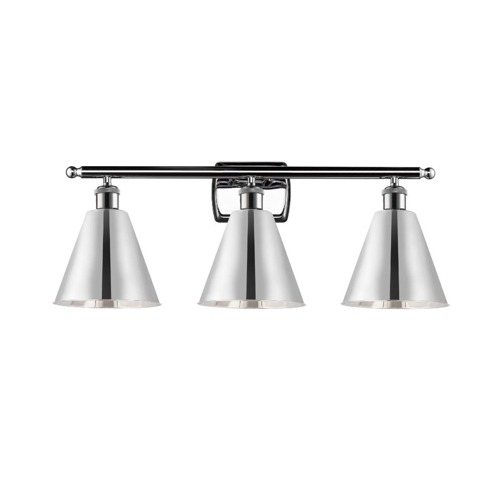 Innovations 516-3W-PC-MBC-8-PC Ballston Cone Bath Vanity Light in Polished Chrome with Polished Chrome Ballston Cone Cone Metal Shade