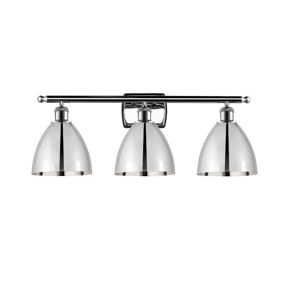 Innovations 516-3W-PC-MBD-75-PC Ballston Dome Bath Vanity Light in Polished Chrome with Polished Chrome Ballston Dome Cone Metal Shade