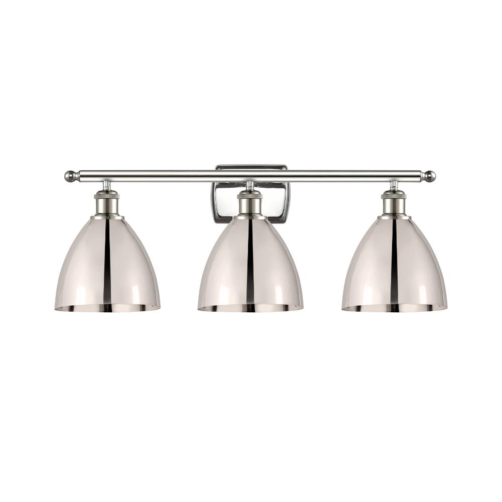 Innovations 516-3W-PN-MBD-75-PN Ballston Dome Bath Vanity Light in Polished Nickel with Polished Nickel Ballston Dome Cone Metal Shade