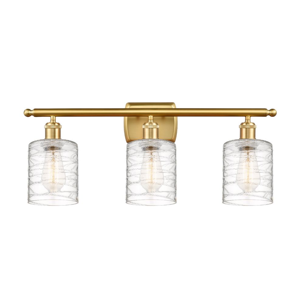 Innovations 516-3W-SG-G1113 Cobbleskill 3 Light Bath Vanity Light part of the Ballston Collection in Satin Gold