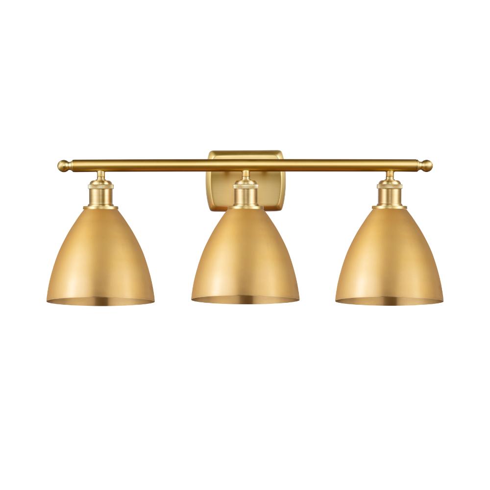 Innovations 516-3W-SG-MBD-75-SG Ballston Dome Bath Vanity Light in Satin Gold with Satin Gold Ballston Dome Cone Metal Shade