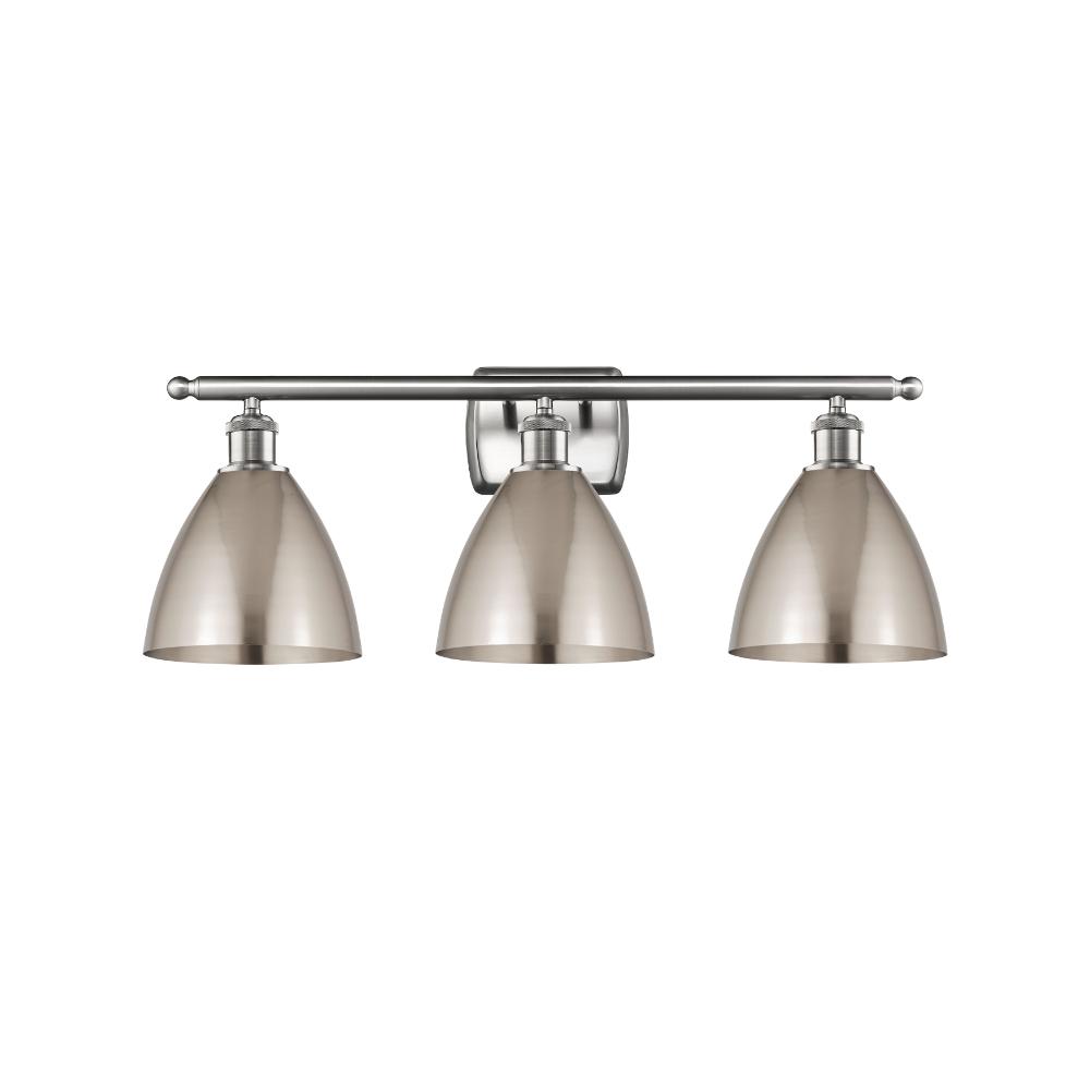 Innovations 516-3W-SN-MBD-75-SN Ballston Dome Bath Vanity Light in Brushed Satin Nickel with Brushed Satin Nickel Ballston Dome Cone Metal Shade
