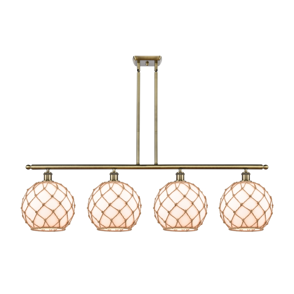 Innovations 516-4I-AB-G121-10RB Large Farmhouse Rope 4 Light Island Light part of the Ballston Collection in Antique Brass