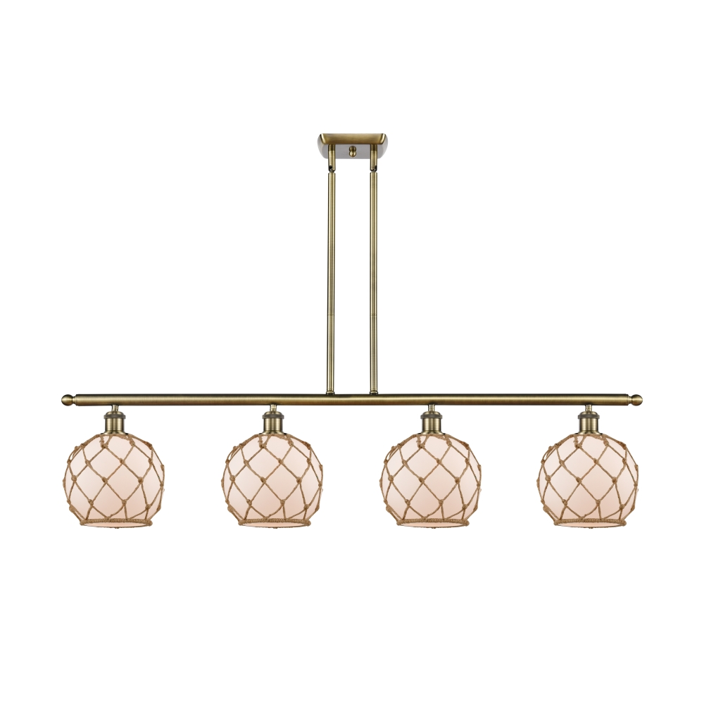 Innovations 516-4I-AB-G121-8RB Farmhouse Rope 4 Light Island Light part of the Ballston Collection in Antique Brass