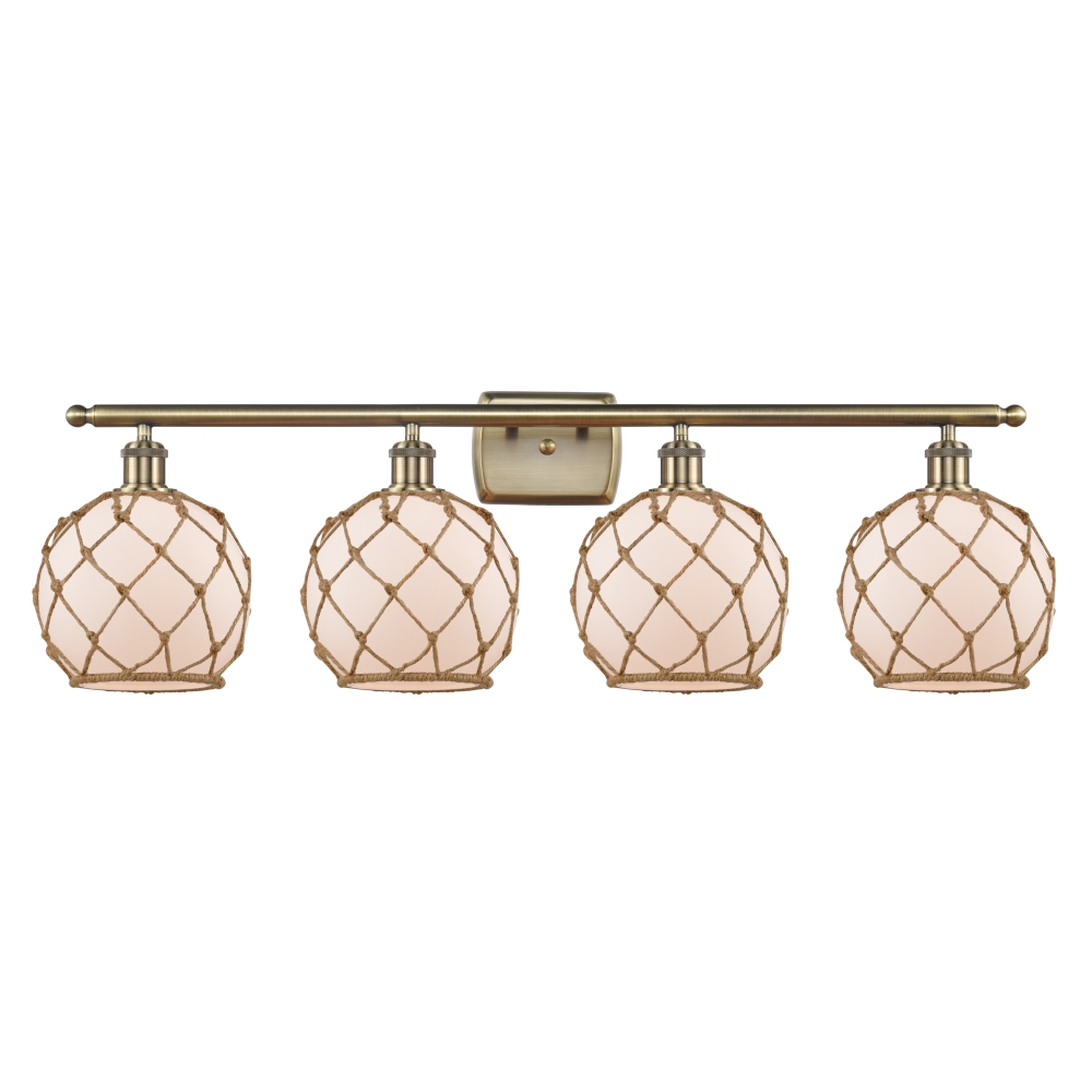 Innovations 516-4W-AB-G121-8RB Farmhouse Rope 4 Light Bath Vanity Light part of the Ballston Collection in Antique Brass