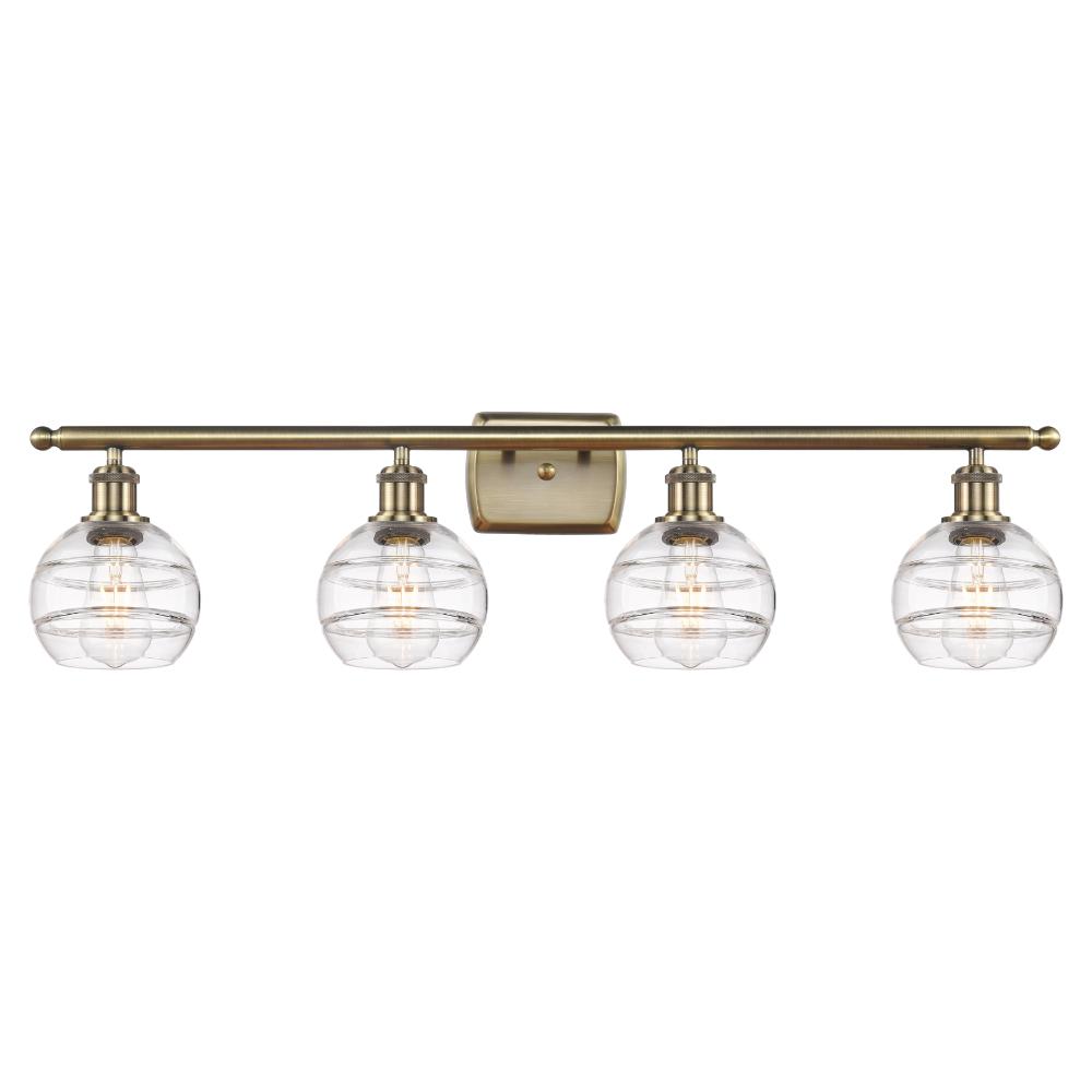 Innovations Lighting 516-4W-AB-G556-6CL Ballston - Rochester - 4 Light 36" Bath Vanity Light - Antique Brass Finish - Clear Shade
