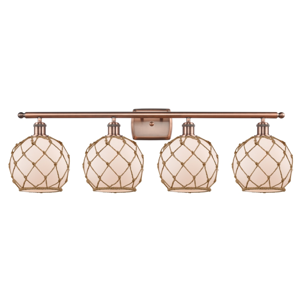 Innovations 516-4W-AC-G121-8RB Farmhouse Rope 4 Light Bath Vanity Light part of the Ballston Collection in Antique Copper