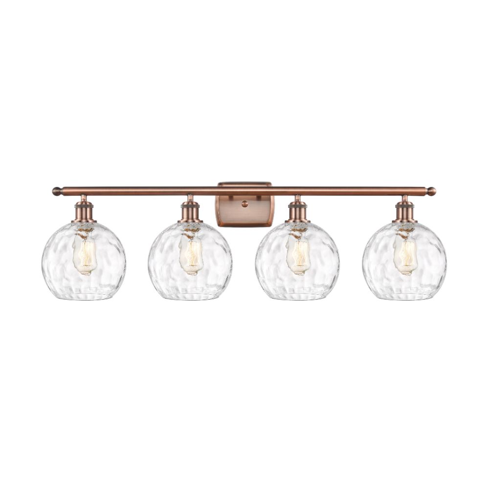 Innovations 516-4W-AC-G1215-8 Athens Water Glass 4 Light 36 inch Bath Vanity Light in Antique Copper