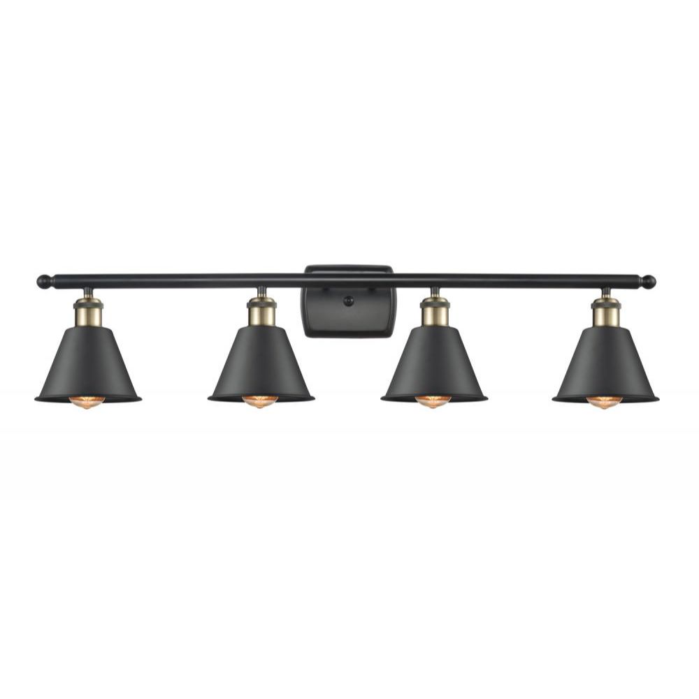 Innovations 516-4W-AC-M8 Smithfield 4 Light Bath Vanity Light in Antique Copper with Antique Copper Smithfield Cone Metal Shade
