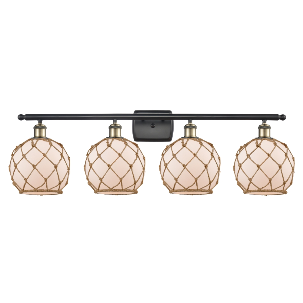 Innovations 516-4W-BAB-G121-8RB-LED Farmhouse Rope 4 Light Bath Vanity Light part of the Ballston Collection in Black Antique Brass