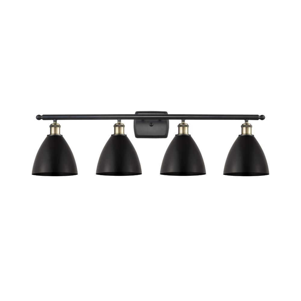 Innovations 516-4W-BAB-MBD-75-BK Ballston Dome Bath Vanity Light in Black Antique Brass with Matte Black Ballston Dome Cone Metal Shade