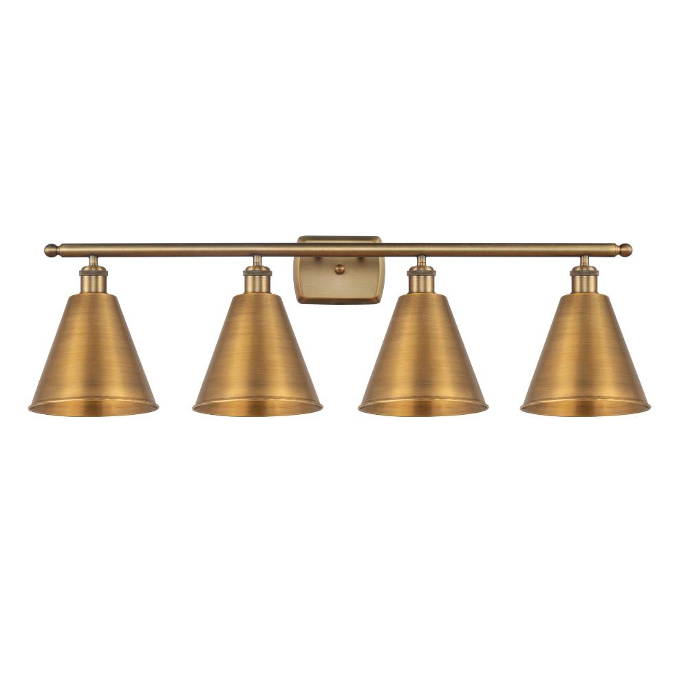 Innovations 516-4W-BB-MBC-8-BB Ballston Cone Bath Vanity Light in Brushed Brass with Brushed Brass Ballston Cone Cone Metal Shade
