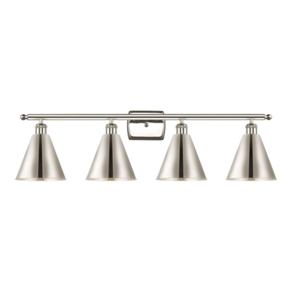 Innovations 516-4W-BB-MBD-75-BL Plymouth Dome Bath Vanity Light in Brushed Brass with Blue Plymouth Dome Cone Metal Shade