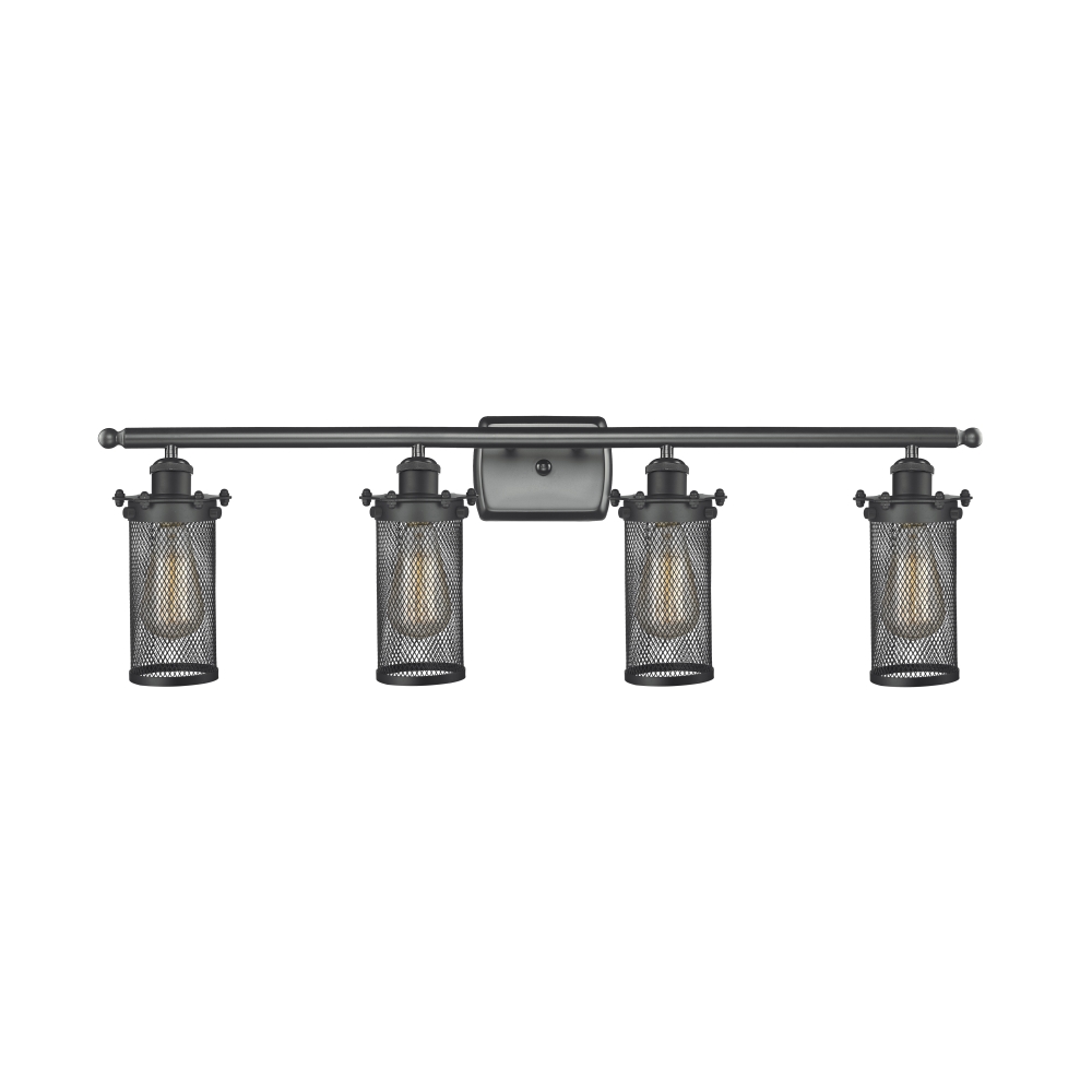 Innovations 516-4W-BK-CE219 Bleecker 4 Light Bath Vanity Light part of the Austere Collection in Matte Black