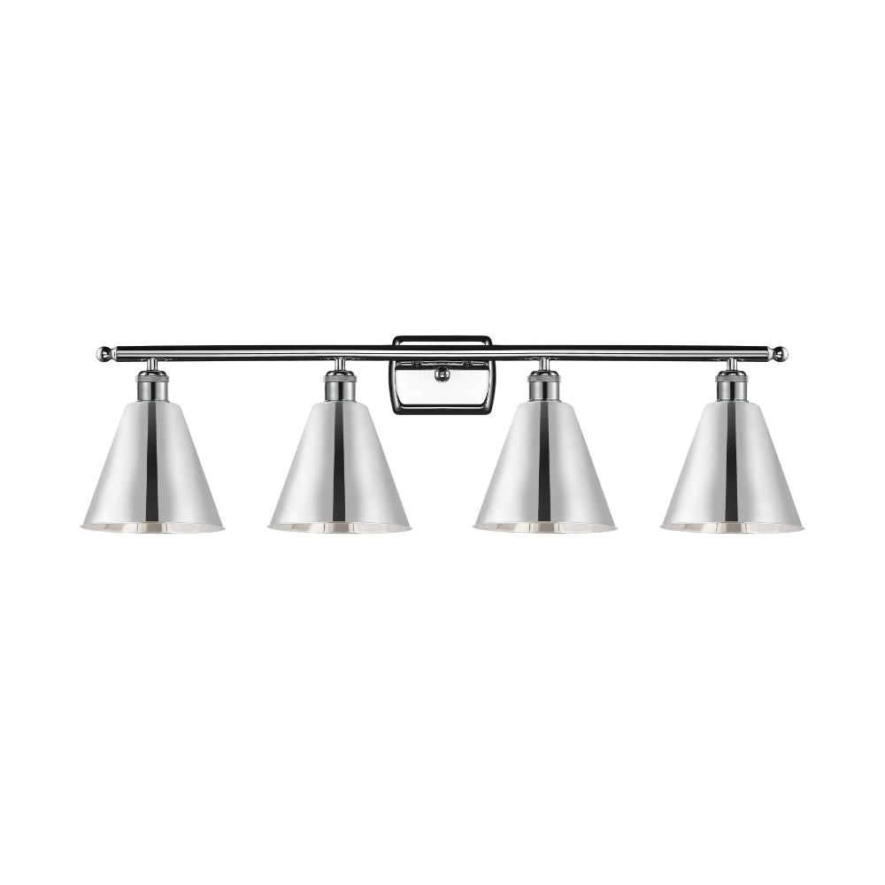 Innovations 516-4W-PC-MBC-8-PC Ballston Cone Bath Vanity Light in Polished Chrome with Polished Chrome Ballston Cone Cone Metal Shade