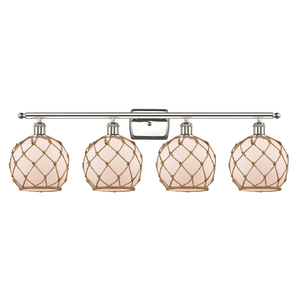 Innovations 516-4W-PN-G121-8RB Farmhouse Rope 4 Light Bath Vanity Light part of the Ballston Collection in Polished Nickel