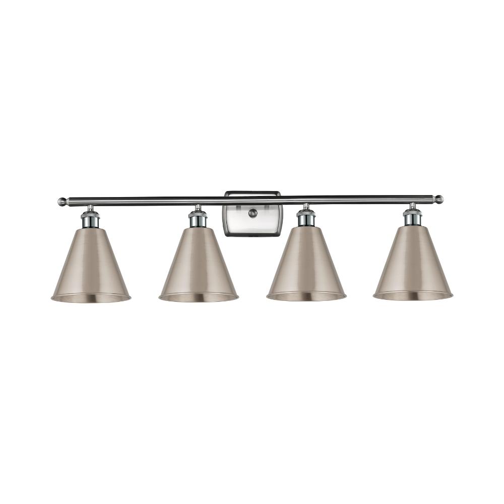Innovations 516-4W-SN-MBC-8-SN Ballston Cone Bath Vanity Light in Brushed Satin Nickel with Brushed Satin Nickel Ballston Cone Cone Metal Shade