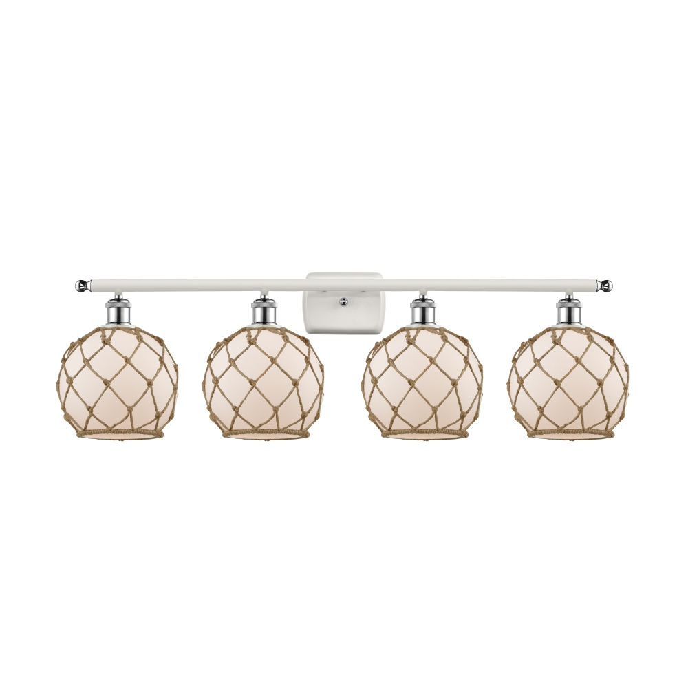 Innovations 516-4W-WPC-G121-8RB Farmhouse Rope 4 Light Bath Vanity Light part of the Ballston Collection in White and Polished Chrome