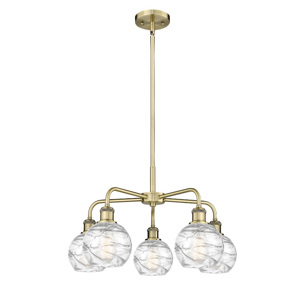 Innovations 516-5CR-AB-G1213-6 Athens Deco Swirl - 5 Light 24" Stem Hung Chandelier - Antique Brass Finish - Clear Deco Swirl Shade