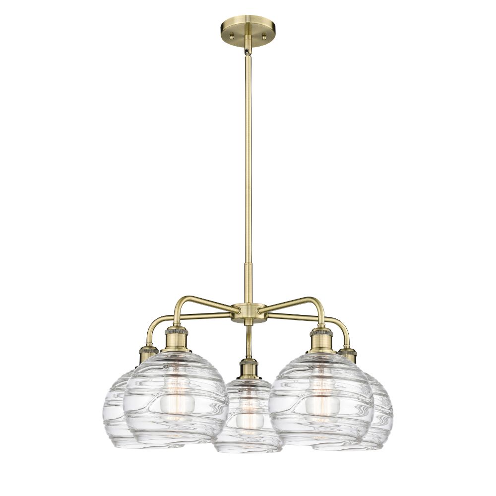 Innovations 516-5CR-AB-G1213-8 Athens Deco Swirl - 5 Light 26" Stem Hung Chandelier - Antique Brass Finish - Clear Deco Swirl Shade