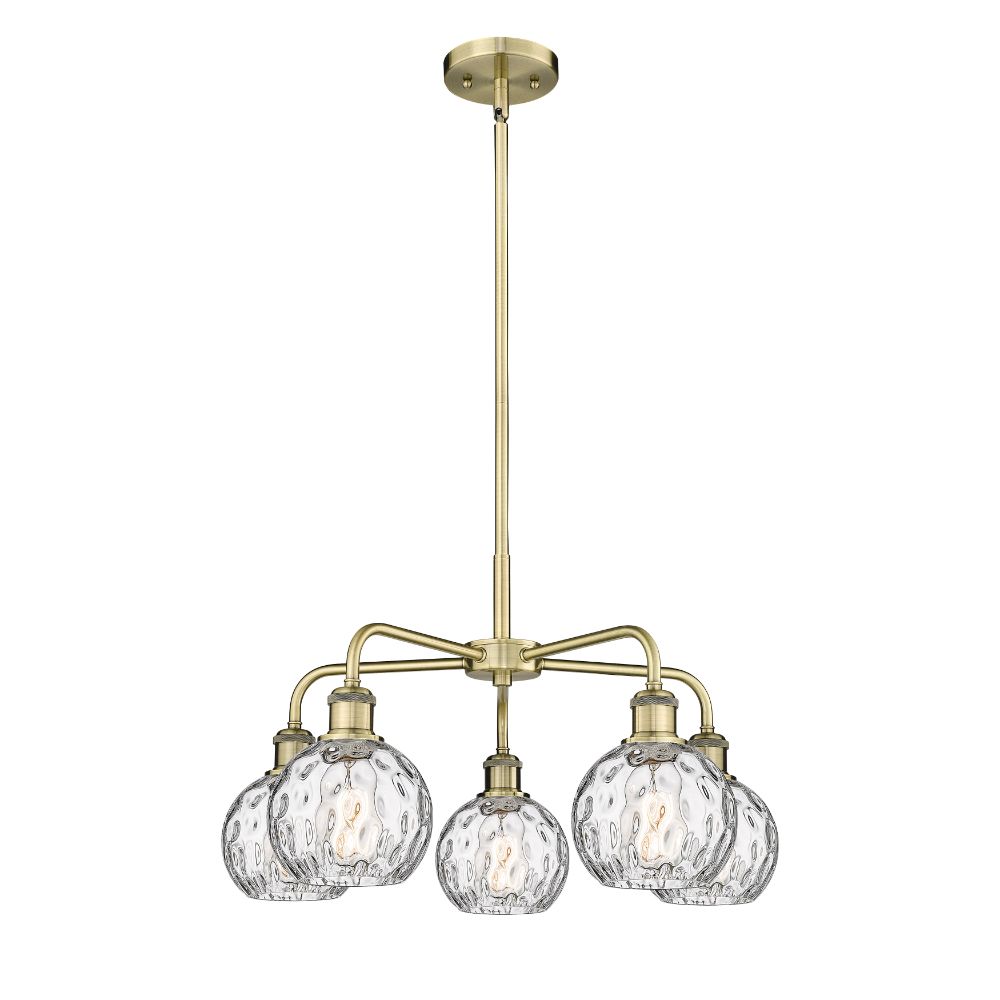 Innovations 516-5CR-AB-G1215-6 Athens Water Glass - 5 Light 24" Stem Hung Chandelier - Antique Brass Finish - Clear Water Glass Shade
