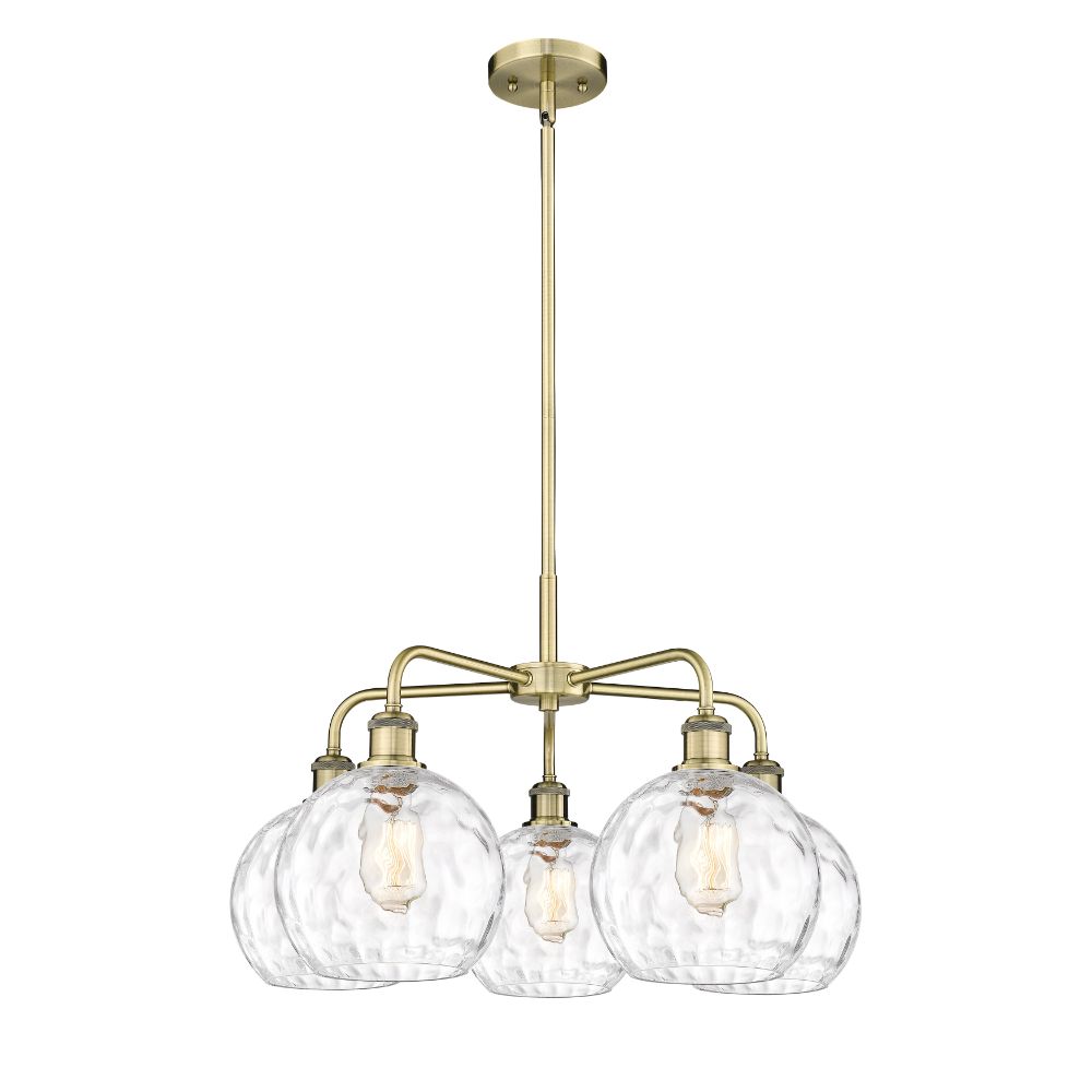 Innovations 516-5CR-AB-G1215-8 Athens Water Glass - 5 Light 26" Stem Hung Chandelier - Antique Brass Finish - Clear Water Glass Shade