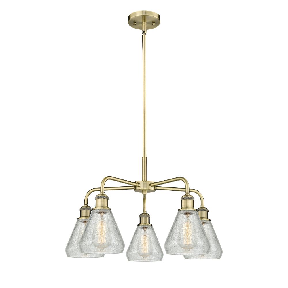 Innovations 516-5CR-AB-G275 Conesus - 5 Light 24" Stem Hung Chandelier - Antique Brass Finish - Clear Crackle Shade
