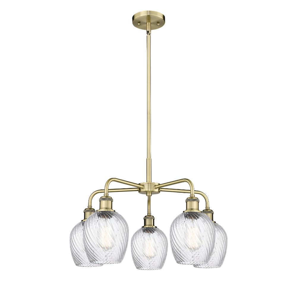 Innovations 516-5CR-AB-G292 Salina - 5 Light 23" Stem Hung Chandelier - Antique Brass Finish - Clear Spiral Fluted Shade