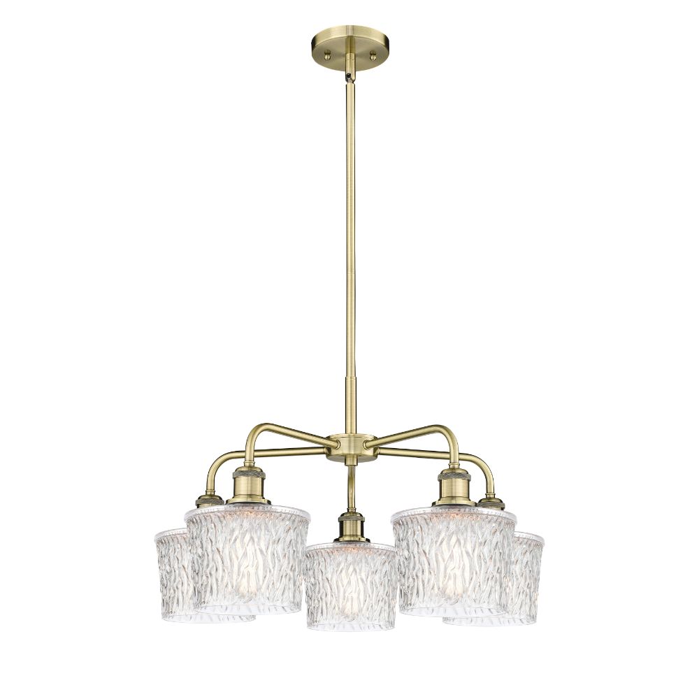 Innovations 516-5CR-AB-G402 Niagra - 5 Light 25" Stem Hung Chandelier - Antique Brass Finish - Clear Shade