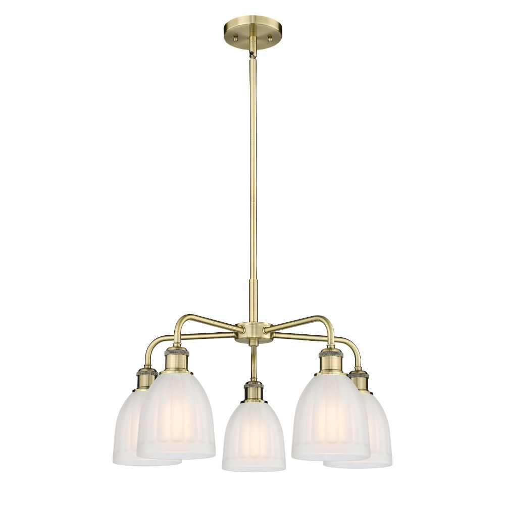 Innovations 516-5CR-AB-G441 Brookfield - 5 Light 24" Stem Hung Chandelier - Antique Brass Finish - White Shade