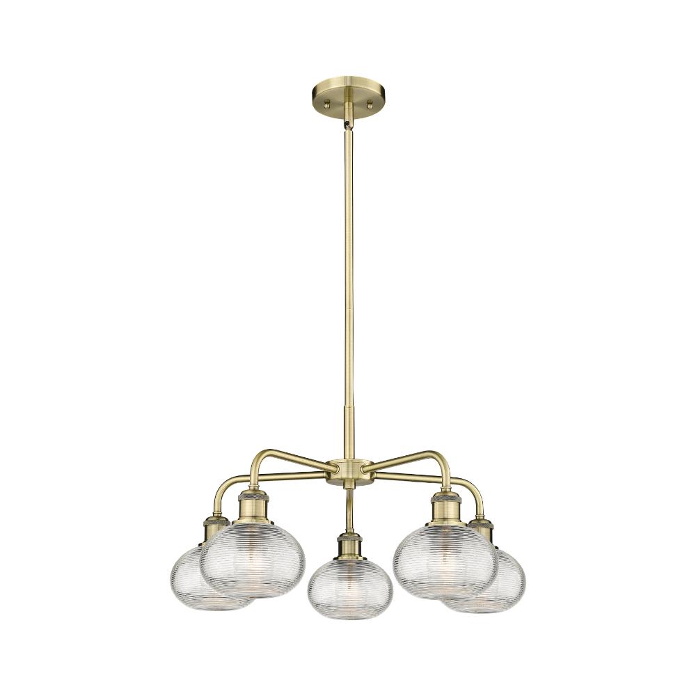 Innovations Lighting 516-5CR-AB-G555-6CL Ballston - Ithaca - 5 Light 24" Stem Hung Chandelier - Antique Brass Finish - Clear Ithaca Shade