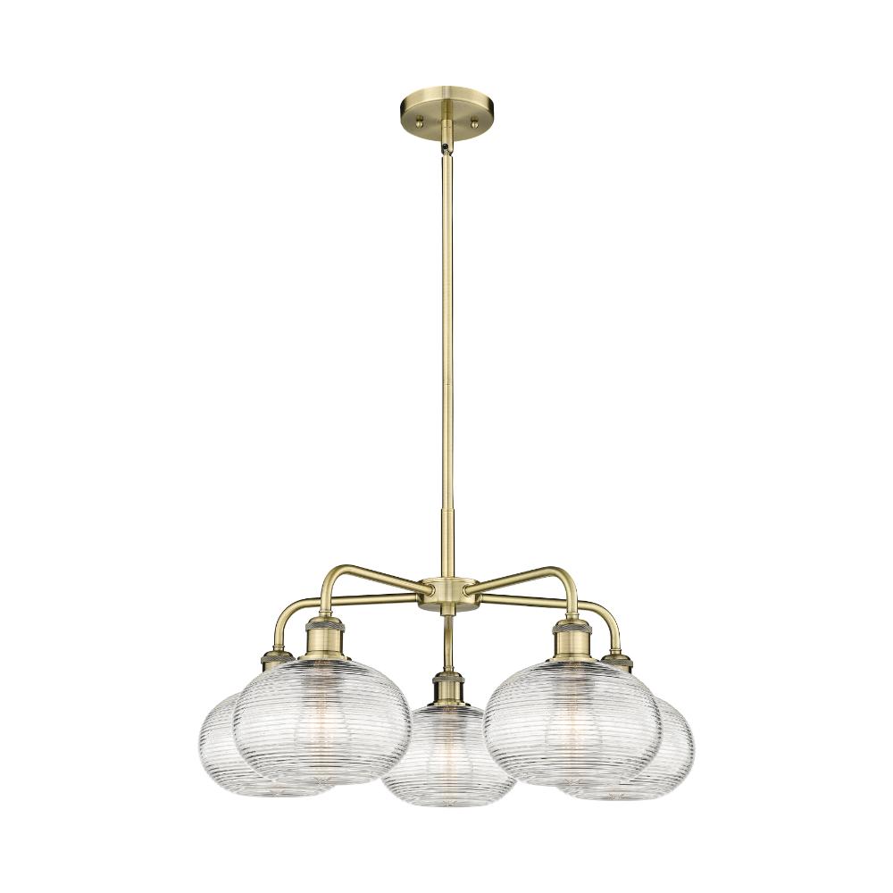 Innovations Lighting 516-5CR-AB-G555-8CL Ballston - Ithaca - 5 Light 26" Stem Hung Chandelier - Antique Brass Finish - Clear Ithaca Shade