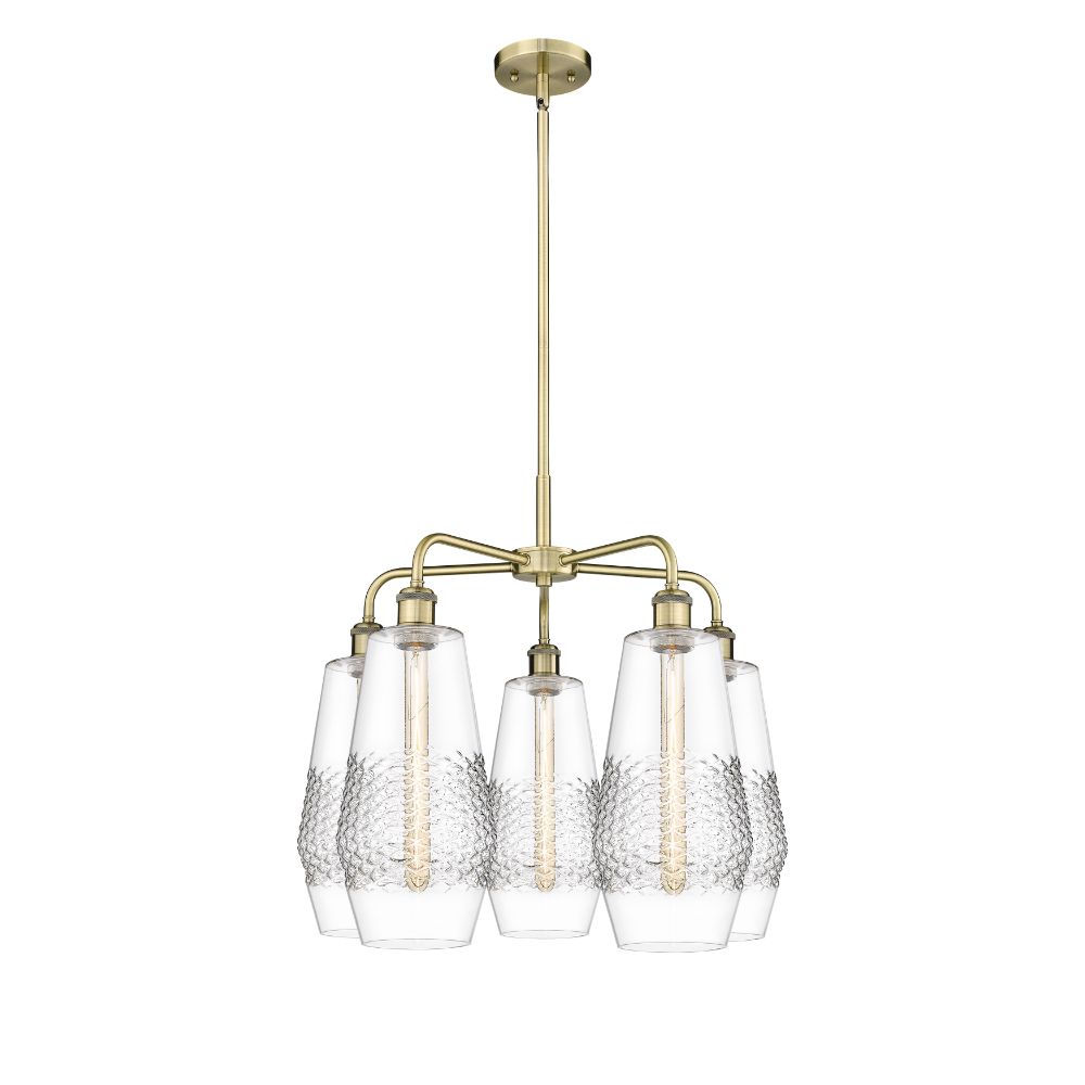 Innovations 516-5CR-AB-G682-7 Windham - 5 Light 25" Stem Hung Chandelier - Antique Brass Finish - Clear Shade