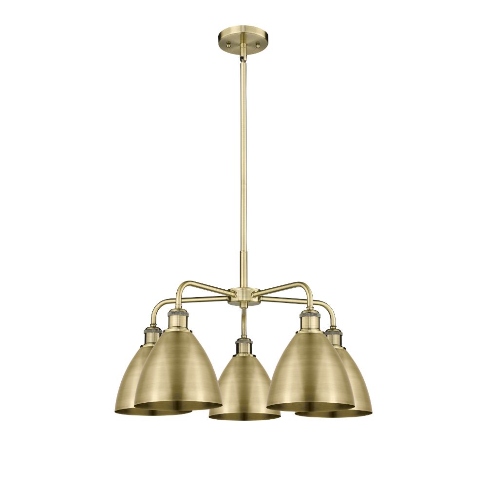 Innovations 516-5CR-AB-MBD-75-AB Ballston Dome - 5 Light 26" Stem Hung Chandelier - Antique Brass Finish - Antique Brass Shade