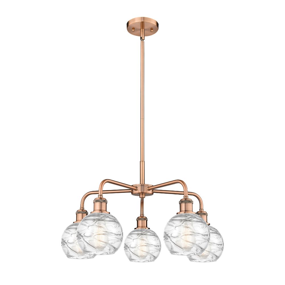 Innovations 516-5CR-AC-G1213-6 Athens Deco Swirl - 5 Light 24" Stem Hung Chandelier - Antique Copper Finish - Clear Deco Swirl Shade