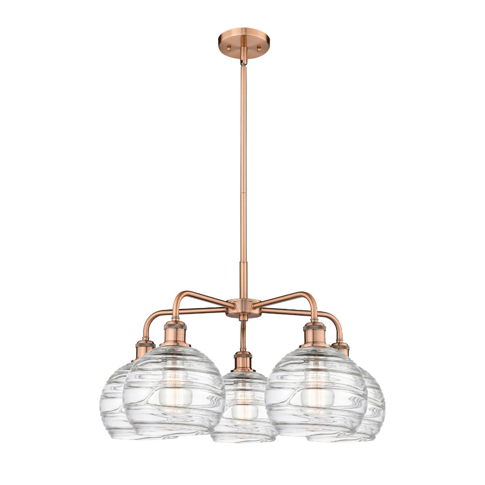 Innovations 516-5CR-AC-G1213-8 Athens Deco Swirl - 5 Light 26" Stem Hung Chandelier - Antique Copper Finish - Clear Deco Swirl Shade