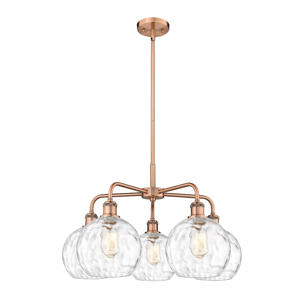Innovations 516-5CR-AC-G1215-8 Athens Water Glass - 5 Light 26" Stem Hung Chandelier - Antique Copper Finish - Clear Water Glass Shade