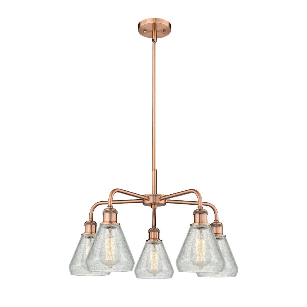 Innovations 516-5CR-AC-G275 Conesus - 5 Light 24" Stem Hung Chandelier - Antique Copper Finish - Clear Crackle Shade