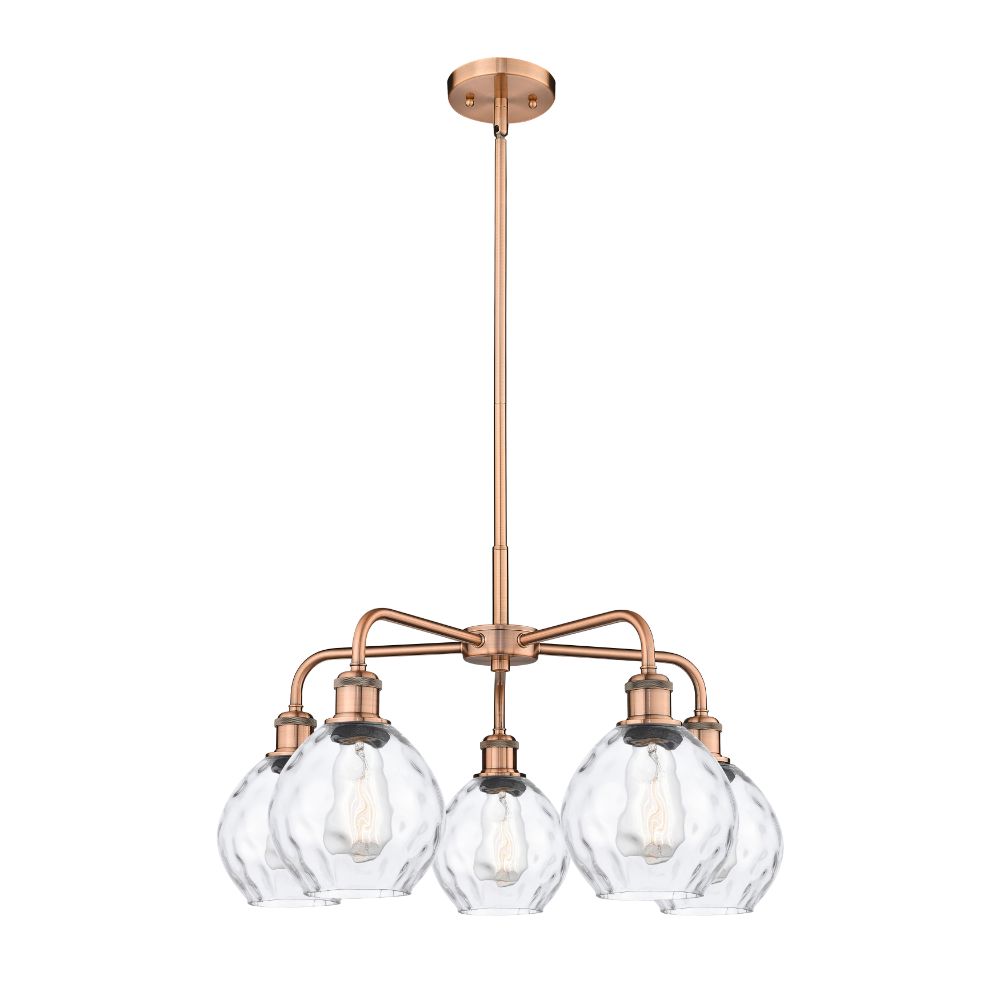 Innovations 516-5CR-AC-G362 Waverly - 5 Light 24" Stem Hung Chandelier - Antique Copper Finish - Clear Shade