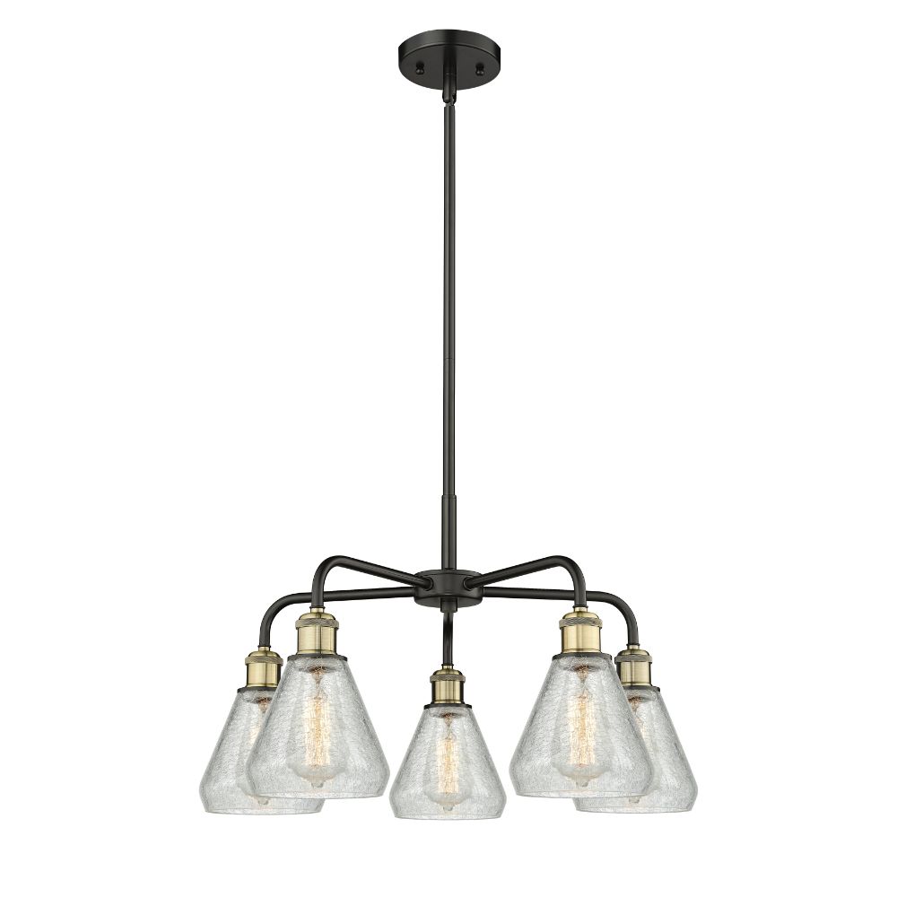 Innovations 516-5CR-BAB-G275 Conesus - 5 Light 24" Stem Hung Chandelier - Black Antique Brass Finish - Clear Crackle Shade